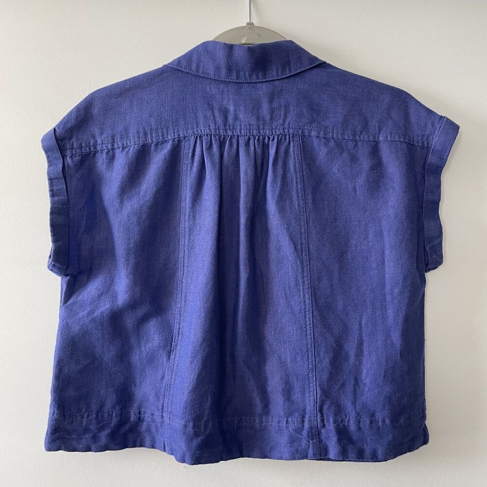 Anthropologie Sleeveless Collared Popover Blouse Blue Linen Blend Size XSP - Picture 2 of 7